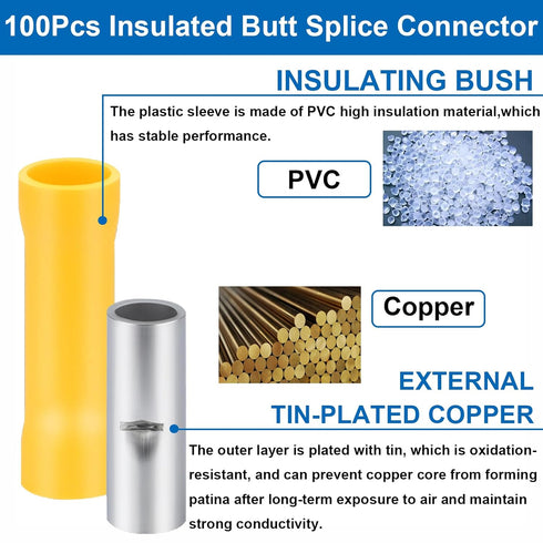 smseace 150Pcs Wire Butt Connectors 22-10AWG Heat Shrink Butt Connectors with Insulated Butt Connectors Insulated&Waterproof Butt Connectors for W...
