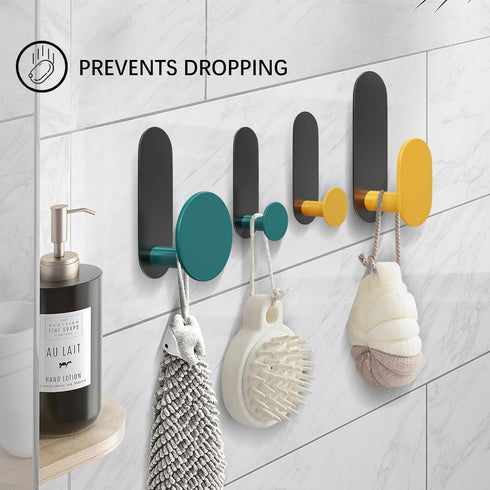 Adhesive Towel Hooks – Strong, No-Drill Hanging Coat Hooks perfect for holding robes, sponges, and loofahs in bathrooms, kitchens, and homes; brus...