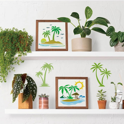 Palm Tree Stencils for Painting on Wood Wall Crafts Reusable Tropical Beach Palm Trees Stencil Art Paint on Wall Canvas Pattern Paint Stencils for...