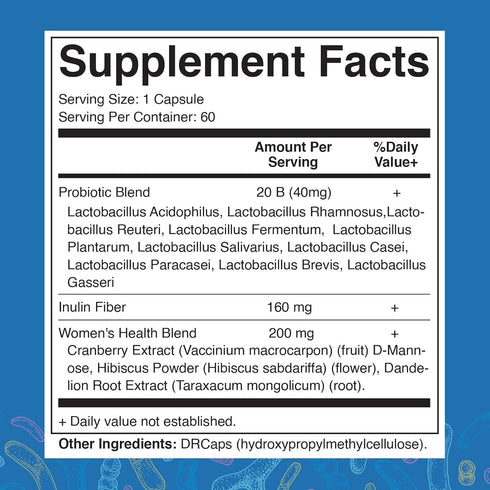 Vitamatic Vaginal Probiotics 20 Billions for Women pH Balance & Odor Control with Prebiotics & Probiotics 60 DR Capsules - Made with Cranberry, D-...