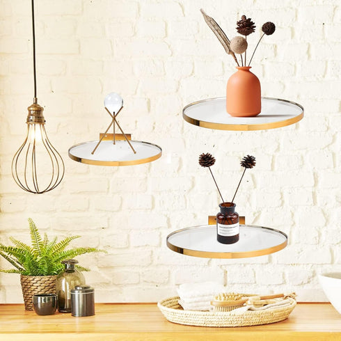 Cityelf Floating Shelves Wall Mounted Gold Wall Decor Iron Glass Hanging Shelf Home Decor Set of 3 Display Ledge Shelves for Living Room Bedroom O...