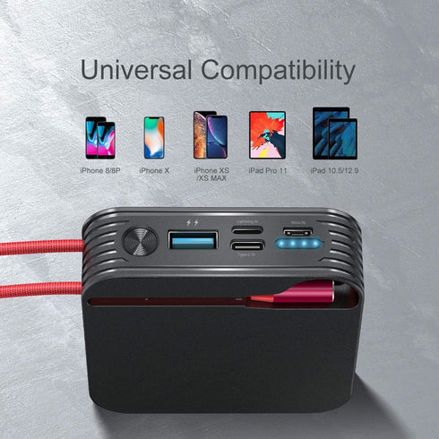 Portable Charger 10000mAh Power Bank, iPhone Charger,Ultra Compact Backup Battery with Built in Cable Compatible with iPhone 11/XS/XR/X/8/8P/7/6/6...