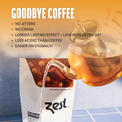 Zest 150mg High Caffeine Energy Leaf Blend - Spicy Masala Chai Black Tea - 20 Pack Bag - All Natural Strong Flavored Healthy Coffee Alternative Hi...