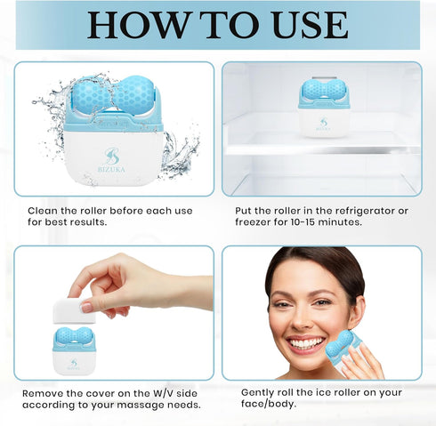 Ice Roller for Face and Eyes Facial Skin Care Tool 2-in-1 Ice Roller for Face & Eyes - Reduces Puffiness, Relieves Migraines, with Travel Case - I...