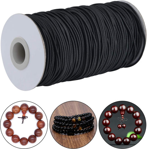 100 Yards 2 mm Elastic Cord Stretch String Elastic Fabric String Beading Cord Craft Thread for Jewelry Bead Craft Making (Black)...