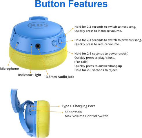Contixo KB-5 Kids Headphones - Over The Ear Foldable Bluetooth Wireless Headphone for Kids - 85dB with Volume Limited - Toddler Headphones for Boy...