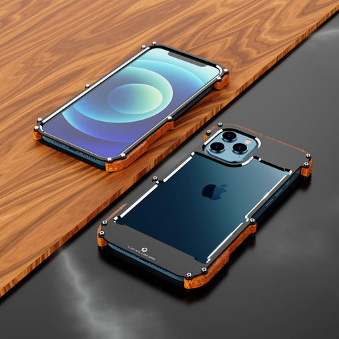 Kowauri Case for iPhone 12 Pro Max,Drop Protection Aluminum Metal Wood Bumper Frame Cover Shockproof Dropproof Protective Case for iPhone 12 Pro M...