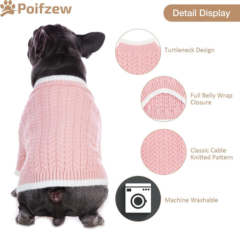 Small Dog Pullover Sweater Winter Warm Puppy Clothes, Classic Cold Weather Cable Knitwear Cat Apparel, Turtleneck Color Block Christmas Holiday Pe...