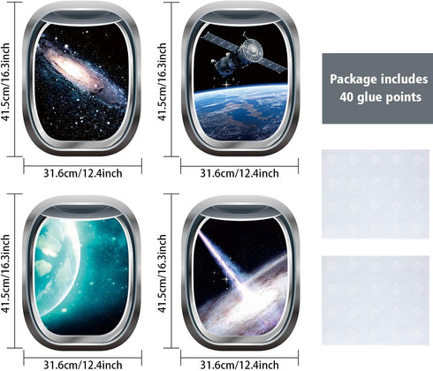 Blulu 6 Pieces 3D Space Capsule Window Wall Decor Outer Space Window Wall Decals Poster Spacecraft Astronaut Mural Galaxy Wallpaper Stickers for K...