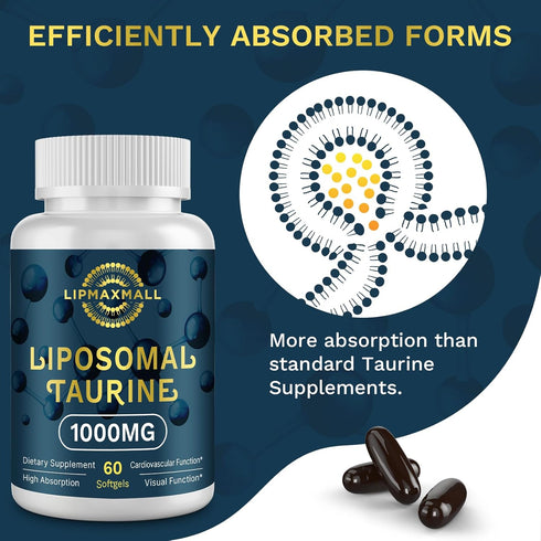 Liposomal Taurine Supplement 1000mg, High Absorption Amino Acid for Heart, Nerve, Brain, Visual, Longevity & Muscle (60 Softgels - 1 Pack)...