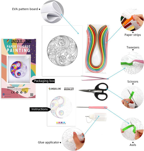 Uniquilling Quilling Kit, Paper Quilling Kits, 8 * 10-in Colorful Yin Yang Paper Filigree Kits with Quilling Tools& Using Manual, DIY Quilling Art...