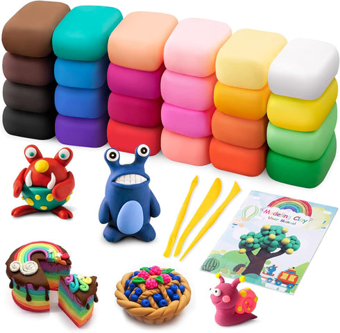 Air Dry Clay, 24 Colors Modeling Clay Kit with 3 Sculpting Tools, Magic Foam Clay for Kids and Adults, DIY Molding Clay Gift for Boys and Girls...
