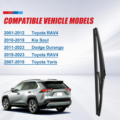 HRSNO® 12" Rear Wiper Blades Replacement for Toyota RAV4 2001-2012/Kia Soul 2010-2019/Toyota Yaris 2007-2019/Dodge Durango 2011-2023/Toyota RAV4 2...