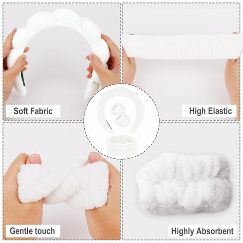 YISSION Spa Headband & Wristband Set Puffy Skincare Headband & Wrist Bands for Washing Face Makeup Sponge Facial headband & wrist towels for Women...
