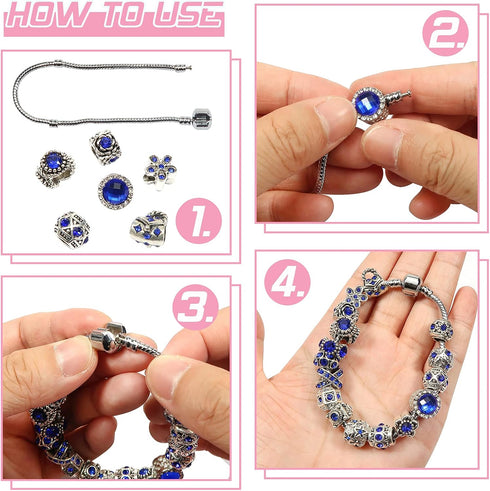 TOAOB 30pcs Dark Blue Large Hole European Beads Antique Silver Metal Rhinestone Rondelle Spacer Charms Beads Assortments for Bracelets Necklaces J...