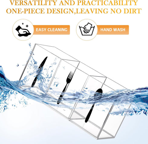 Acrylic Cutlery Storage Organizer Bin Clear Silverware Caddy Countertop Knife Spoon and Fork Holder Kitchen 3 Section Tableware Storage Box for Ca...