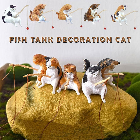 Kawaii Resin Cat Ornaments,Miniature Animal Model Creative Decoration,Aquarium Ornament,Vivid Shape DIY Aquarium Cat Fishing Ornament,Home Resin S...