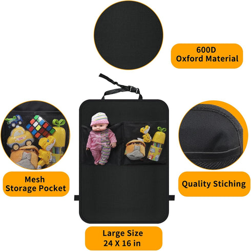Kick Mats with Organizer - 2 Pack Backseat Protector Seat Covers for Your Car, SUV, Minivan or Truck Seats - Vehicle Back Seat Kids Safety Accesso...