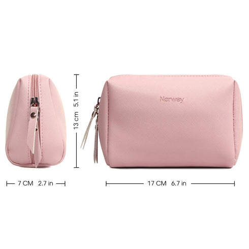 Narwey Small Vegan Leather Makeup Bag for Purse Travel Makeup Pouch Mini Cosmetic Bag for Women (Small, Pink)...