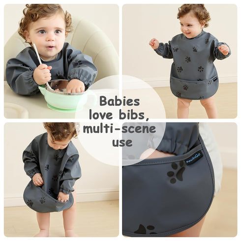 PewinGo Weaning Bib with Long Sleeves & BLW, Soft and Skin-Friendly Material, Coverall Bibs for Baby Feeding, Waterproof and Easy to Clean & Machi...