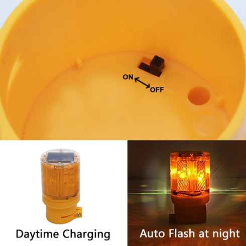 Qooltek Solar LED Warning Lamp - Flashing Barricade Light, Road Construction Safety Signs, Flicker Beacon (Yellow)...