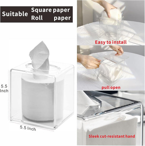 Cq acrylic Tissue Box Holder,Clear Square Tissue Box Cover for Kleenex Tissue Cube Box,Plastic Roll Tissue,Napkin,Facial Tissue Dispenser Box Case...