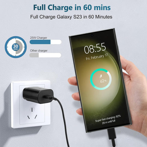 USB C Fast Charger, 25W Samsung Charger Type C Super Fast Charging Android Phone Charger Block with 5ft Cable for Samsung Galaxy S23 Ultra/S23/S23...