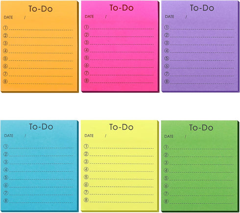 to Do List Self-Stick Notes, 6 Pack Colorful to Do List Sticky Notepads Lined Post It Notes Daily Planner Sticky Notes Home School Office Supplies...