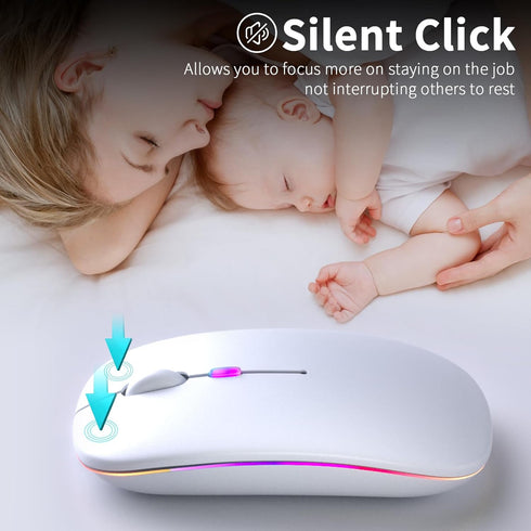 Wireless Bluetooth Mouse, Rechargeable LED Dual Mode Mouse (Bluetooth 5.2 and USB Receiver) Portable Silent Mouse,for Laptop/Desktop/Tablet(White)...