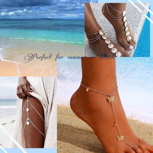 Boho Moon Star Anklet Bracelet Vintage Crystal Moon Ankle Bracelet CZ Tennis Chain Ankle Chain Bracelet Personalized Star Foot Chain Jewelry for W...