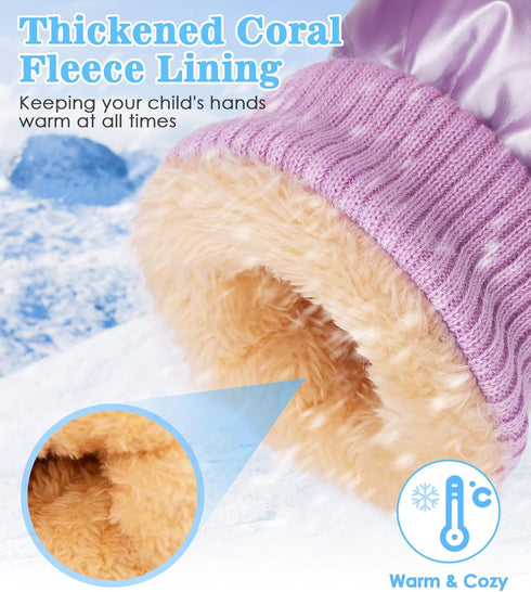 MoKo Toddler Mittens Snow Gloves - Warm Coral Fleece Toddler Gloves with Linking Buckles Waterproof Non-Slip Ski Gloves Snow Mitten for Skiing Sno...