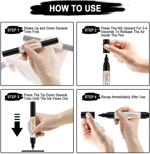 4 Count Dual Tip Oil Based White Black Paint Markers Paint Pens(0.7mm & 3mm), Permanent Paint Marker, Waterproof, Quick Dry, for Rock Painting, Wo...