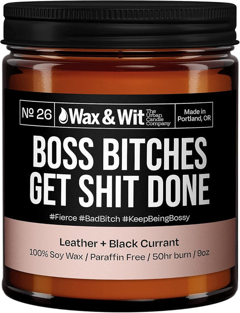 Wax & Wit Funny Soy Candle Gift for Women - Humorous, Aromatherapy Soy Wax Candle, Ideal for Housewarming, Coworker, Birthday – Leather and Black ...