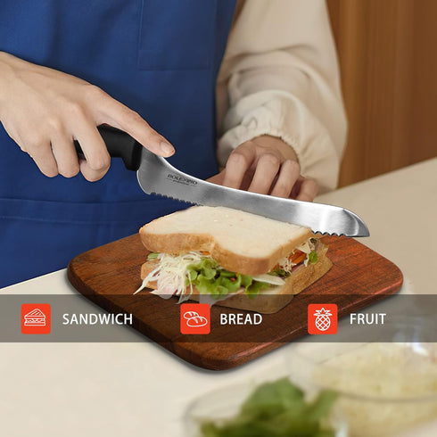 9 Inch Offset Serrated Bread Knife, Wavy Edge knife, High Carbon Stainless Steel Multi-Purpose Kitchen Knife for Homemade Bread, Crusty Breads, Ca...