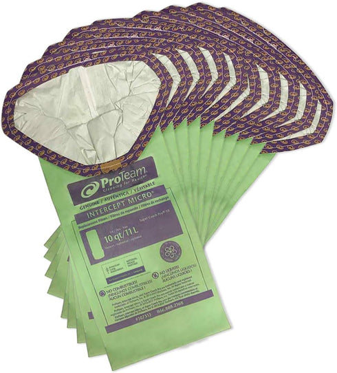 ProTeam 107313 Intercept Micro Filter Bags with Open Collar and 10-Quart Capacity, 10-Pack of Replacement Vacuum Filters...