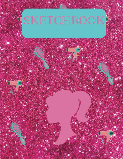 Sketchbook: Pink Glitter sparkle Sketchbook for girls. With aqua heading. 8.5x11, 111 Large Blank Pages for drawing, crayon coloring, Sketching. (...