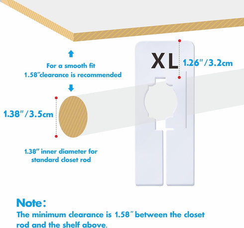 40 Pack Rectangular White Plastic Clothing Size Closet Rack Dividers Hangers, Preprinted in 8 Sizes XXS, XS, S, M, L, XL, XXL, XXXL (2.5”x 5”, Inn...