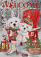 Home Decorative Welcome Winter Bichon Frise Dogs Red Chair Garden Flag, Puppy Pinecone House Yard Ice Skates White Birch Trees Outside Decoration,...