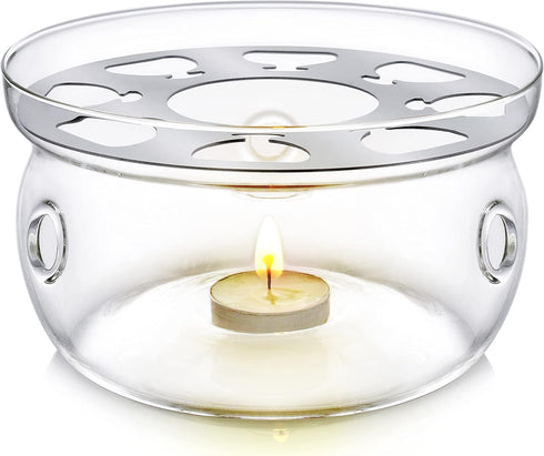 Teabloom Universal Tea Warmer (Large Size - 6 in / 15 cm Diameter) - Handcrafted with Heat Proof & Lead-Free Glass - Tealight Candle Included...