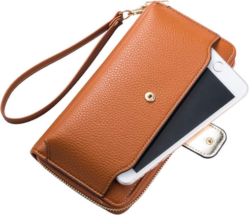 Women Wristlet Wallet with Cell Phone Holder Zip Around Handbag …...