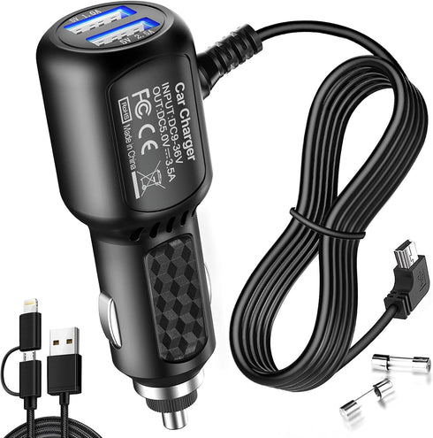 Dash Cam Charger Mini USB, Best Dual USB Charger, Compatible with Garmin,APEMAN, Rexing, Byakov, AKASO, Crosstour, Trekpow, Pruveeo, OldShark, Gar...