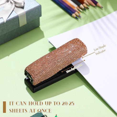 Bling Crystal Stapler Gift Sparkly Diamond Stapler for Desk Handmade Clay Rhinestone Machine Stapler Pretty Office Stationery Kit Stylish Accessor...