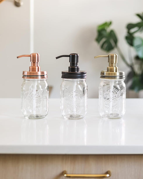 Jarmazing Products Mason Jar Soap Dispenser - Copper - with 16 Ounce Ball Mason Jar - Made from Rust Proof Stainless Steel...