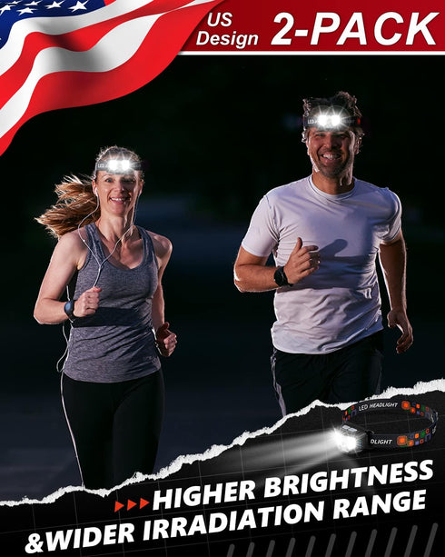 Headlamp Rechargeable 2PCS, 1200 Lumen Super Bright LED Flashlight with Motion Sensor for Adults and Kids- Camping Accessories Gear, Waterproof fo...