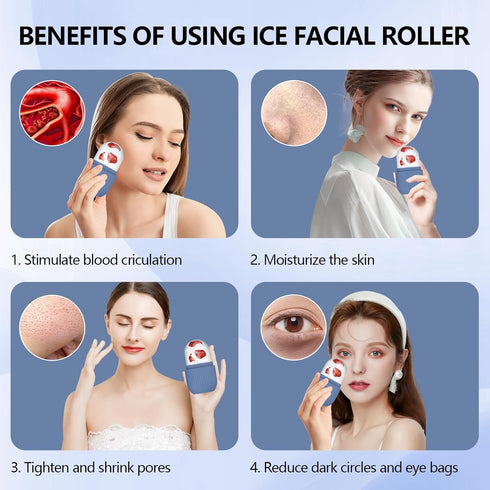 2pcs Ice Roller for Face and Eye, Silicone Ice Facial Roller Ice Holder, Face Ice Mold Skin Care, Face Icers Reusable Ice Cube Roller for Shrink P...