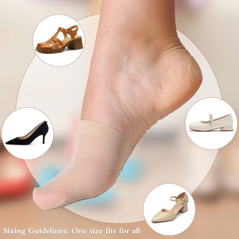 Toe Topper Socks Women 6 Pairs, No Show Liner Half Socks for Heels, Non-Skid Bottom Mule Socks...