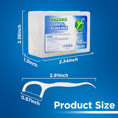 RAZOKO Dental Floss Picks High Toughness Professional Toothpicks Sticks 4-Pack(200pcs) with Portable Case and Dental Picks Perfect for Family,Hote...
