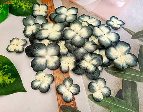 Handmade Hydrangeas Petals Flowers Mulberry Paper Flower Patch Scrapbooking Wedding DIY Craft Supplies Card Mini Artificial Paper Flowers (Black &...