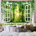 Forest Nature Landscape Tapestry, Summer Lush Plant Tree Window Wall Art Tapestries, Flower Sunflower Vine Tapestry Wall Hanging for Bedroom Livin...