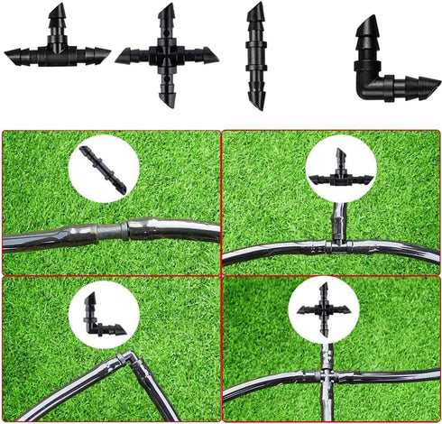 50 Psc 1/4 Inch Cross Fitting Barb 4 Ways Garden Watering Cross Fitting Drip Irrigation Hose Fits 4mm/7mm Tube(4-Way Coupling)...
